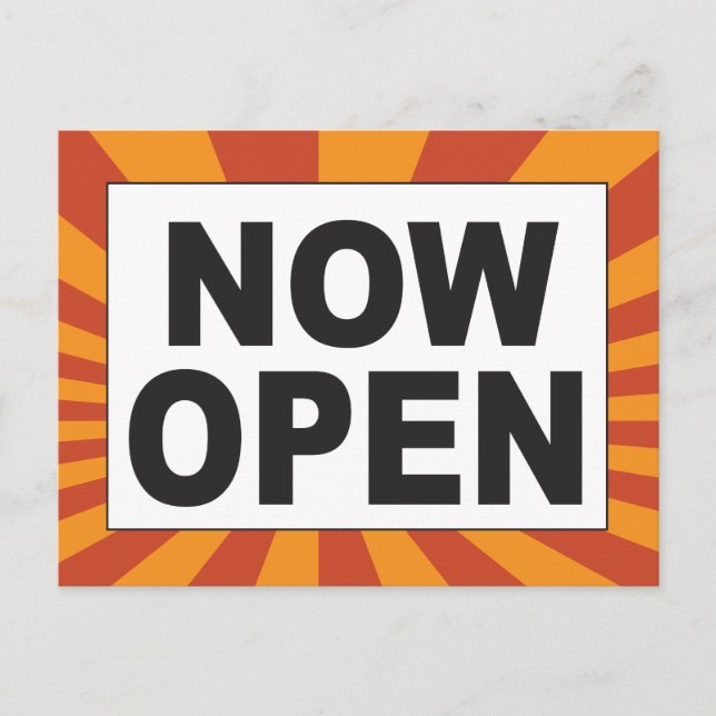Carte Postale Maintenant Ouvert pour les affaires avec des rayon (Devant)