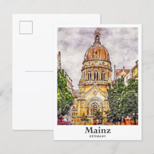 Carte Postale Mainz Allemagne Voyage Aquarelle Esquisse main tir