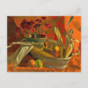 Carte Postale Maïs et Oranges, peinture de la vie morte,