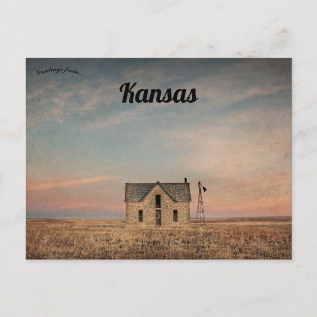 Carte Postale Maison abandonnée sur le vent balayé Kansas Prairi (Devant)