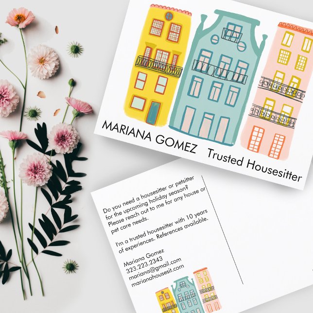 Carte Postale Maison assise Animaux de compagnie assise Maison (House Sitting Pet Sitting Housesitter Cute Unique Marketing Mailer Real Estate Postcard)