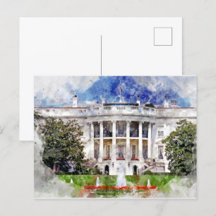 Carte Postale Maison Blanche à Washington DC en aquarelle