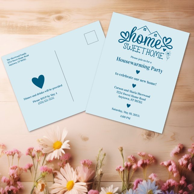 Carte Postale Maison Bleue Douce Maison Personnalisée Ménage (Blue Home Sweet Home Personalized Housewarming Postcard
)