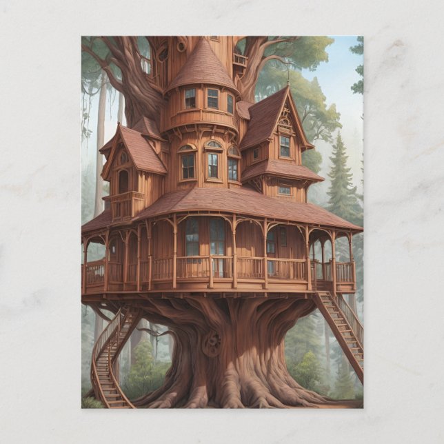 Carte Postale Maison d'arbre victorienne ronde dans l'arbre (Devant)