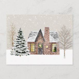 Carte Postale Maison de campagne hivernale chute de neige