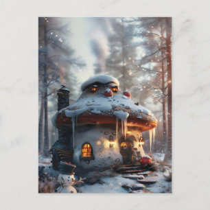Carte Postale Maison de champignons dans la neige