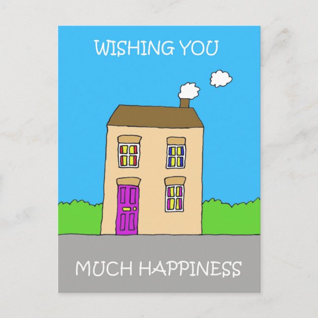 Carte Postale Maison de dessin animé amusante Bonne Chance Nouve (Devant)