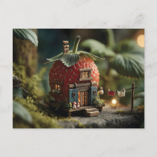 Carte Postale Maison de fée aux fraises avec corde à linge minia