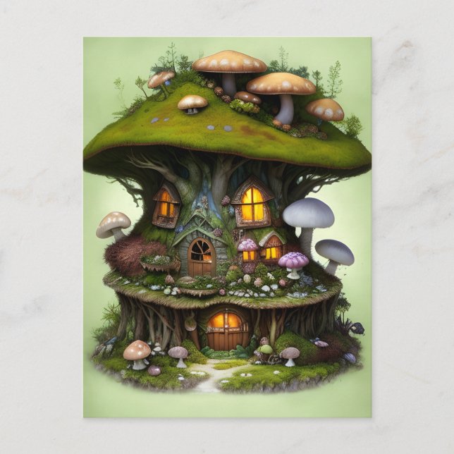 Carte Postale Maison de fée de champignon moutonneux mignonne (Devant)