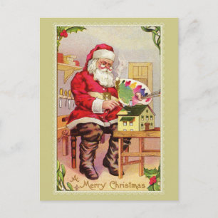 Carte Postale Maison de jouets en peinture vintage Père Noël