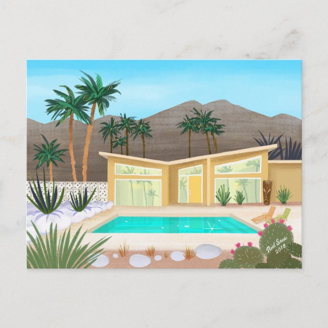 Carte Postale Maison de piscine moderne du milieu du siècle (Devant)