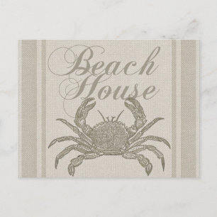 Carte Postale Maison de plage crabe rivage côtier vintage
