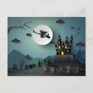 Carte Postale Maison d'Halloween de Papercut, Sorcière, Scène de
