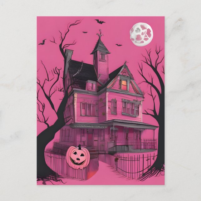 Carte Postale Maison d'Halloween rose (Devant)