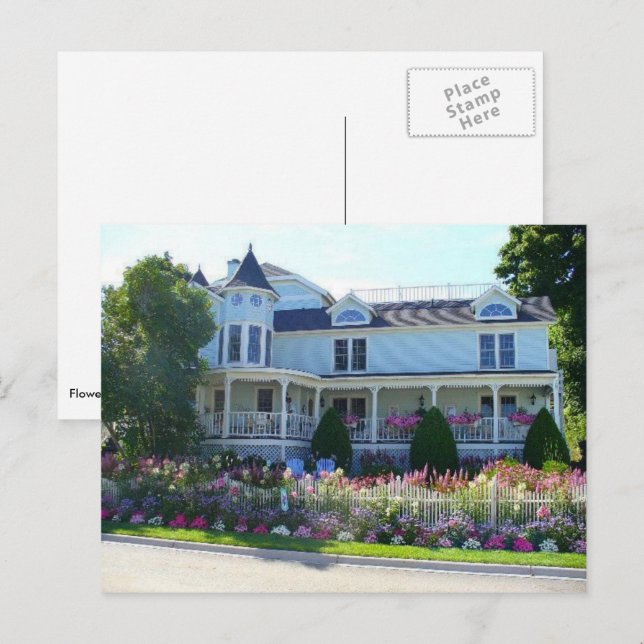 Carte Postale Maison du jardin de fleurs, île Mackinac, Michigan (Devant / Derrière)