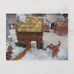 Carte Postale Maison en pain d'épice et Snowmen