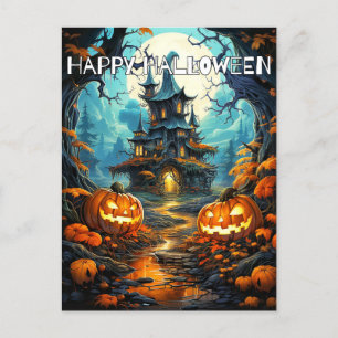 Carte Postale Maison et Citrouilles super Éffrayants