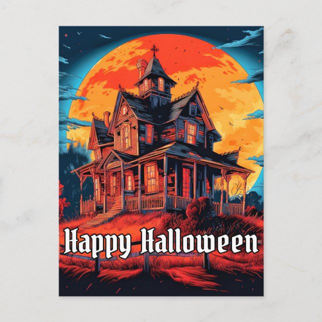 Carte Postale Maison hantée | Bonne Halloween (Devant)