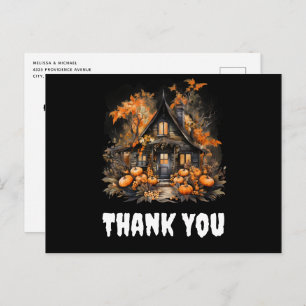 Carte Postale Maison hantée d'Halloween avec Merci Citrouille