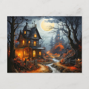 Carte Postale Maison hantée d'Halloween éffrayant