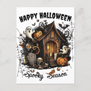 Carte postale 🎃 Maison Hantée Éffrayante - BLANC 
