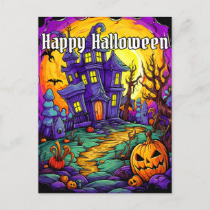 Carte Postale Maison hantée éffrayante   Bonne Halloween