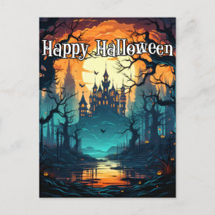 Carte Postale Maison Hantée Effrayante Pleine Lune