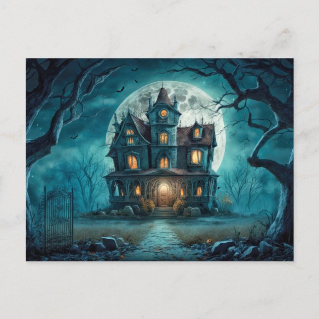 Carte Postale Maison Hantée éffrayante Sous Une Pleine lune (Devant)