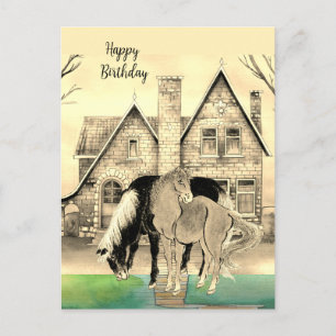 Carte Postale Maison Or Asiatique Chevaux Vert Jaune Brun