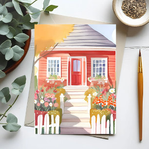 Carte Postale Maison Rouge   Jolie Peinture Aquarelle
