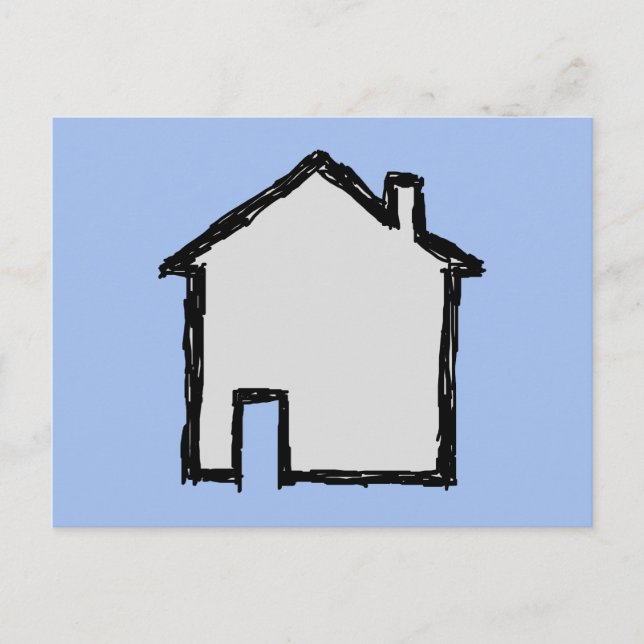 Carte Postale Maison Sketch. Noir et Bleu. (Devant)