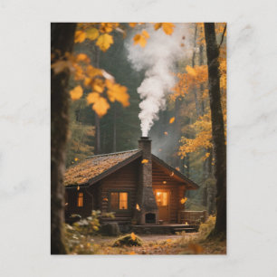 Carte Postale Maison vintage d'automne Érable Orange Rouge Jardi