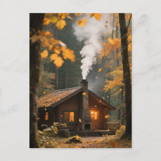 Carte Postale Maison vintage d'automne Érable Orange Rouge Jardi