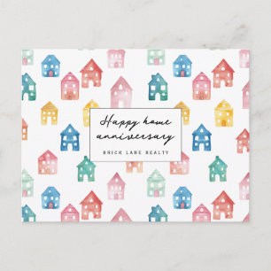 Carte Postale Maisons aquarelles colorées Anniversaire de la mai
