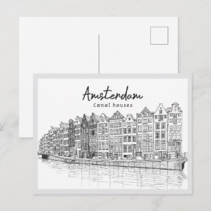 Carte Postale Maisons de canal dessinées à la main Amsterdam Pay