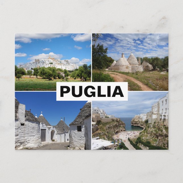 Carte Postale Maisons des Pouilles, villes et paysage collage (Devant)