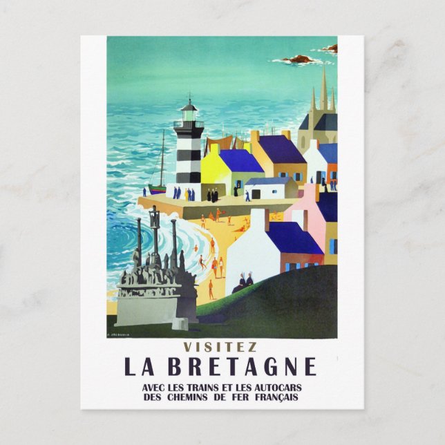 Carte Postale Maisons et phare sur la côte bretonne, France (Devant)