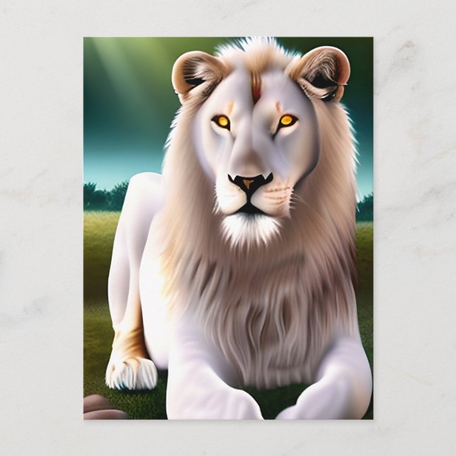 Carte Postale Majestic White Lion Golden Eyes Ethereal Art (Devant)