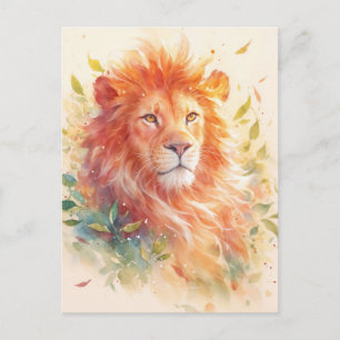 Carte Postale Majestueux Feuille d'Automne Lion Orange
