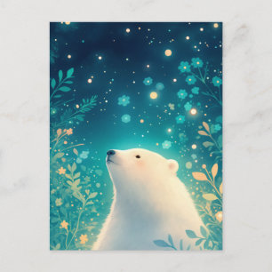 Carte Postale Majestueux Ours Polaire Blanc dans Jardin Étoilé