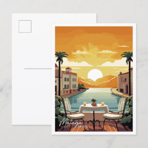 Carte Postale Malaga Espagne Art vintage illustration de voyage