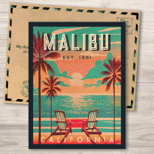 Carte Postale Malibu California Retro Sunset Souvenirs 1970