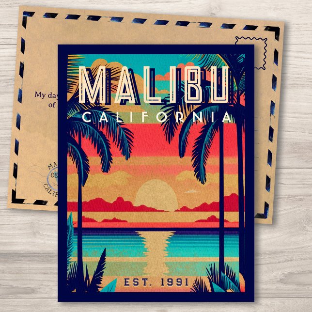 Carte Postale Malibu Californie Souvenirs Rétro du Coucher de So (Créateur téléchargé)