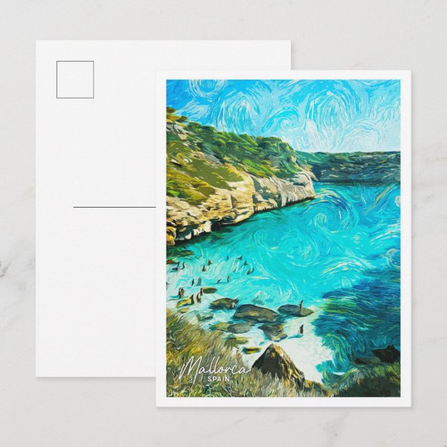 Carte Postale Mallorca Espagne Belle peinture à huile paysage (Devant / Derrière)