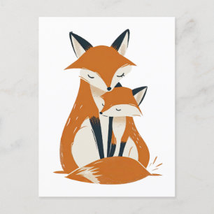 Carte Postale Mama Fox & Pup Bois Animaux mignons