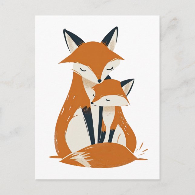 Carte Postale Mama Fox & Pup Bois Animaux mignons (Devant)