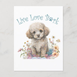 Carte Postale Maman Chien Caniche Floral