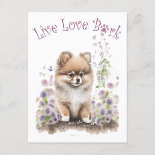 Carte Postale Maman chien Pomeranian Floral