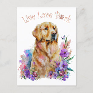 Carte Postale Maman Chien Retriever Doré Floral