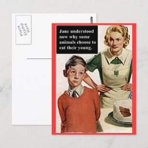 Carte Postale Maman en colère et gâteau en ruine - Vintage Funny